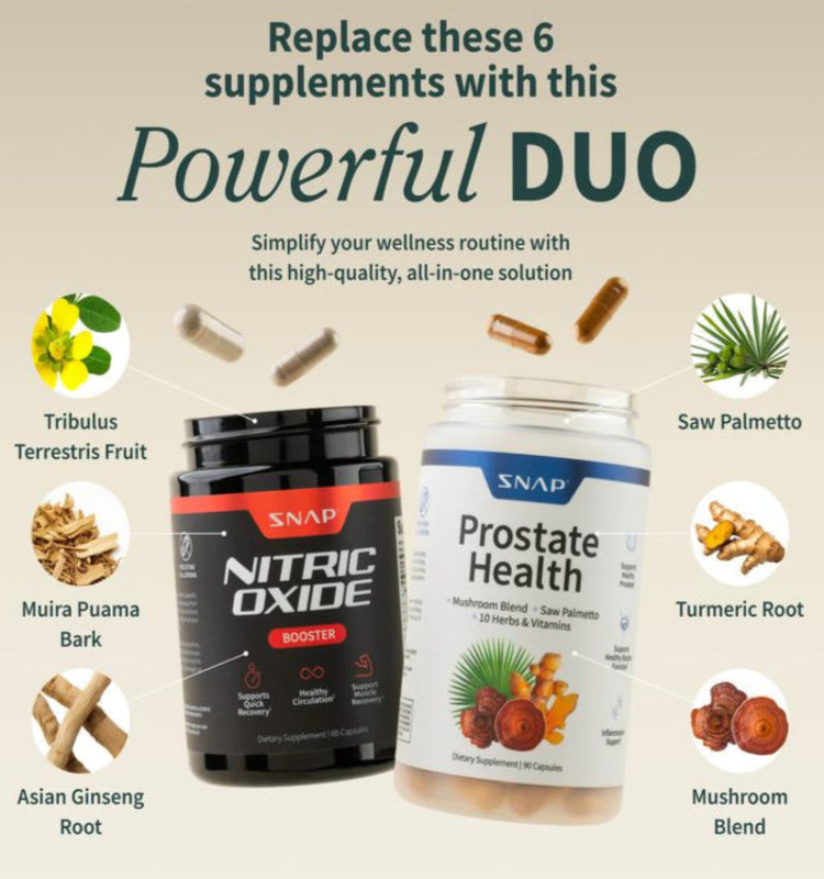 Ultimate Men'S Health Bundle - Snap Supplements - Nitric Oxide Booster 60Ct + Prostate Health Bundle - Natural Supplement Capsules - Support Blood Circulation & Prostate Health
